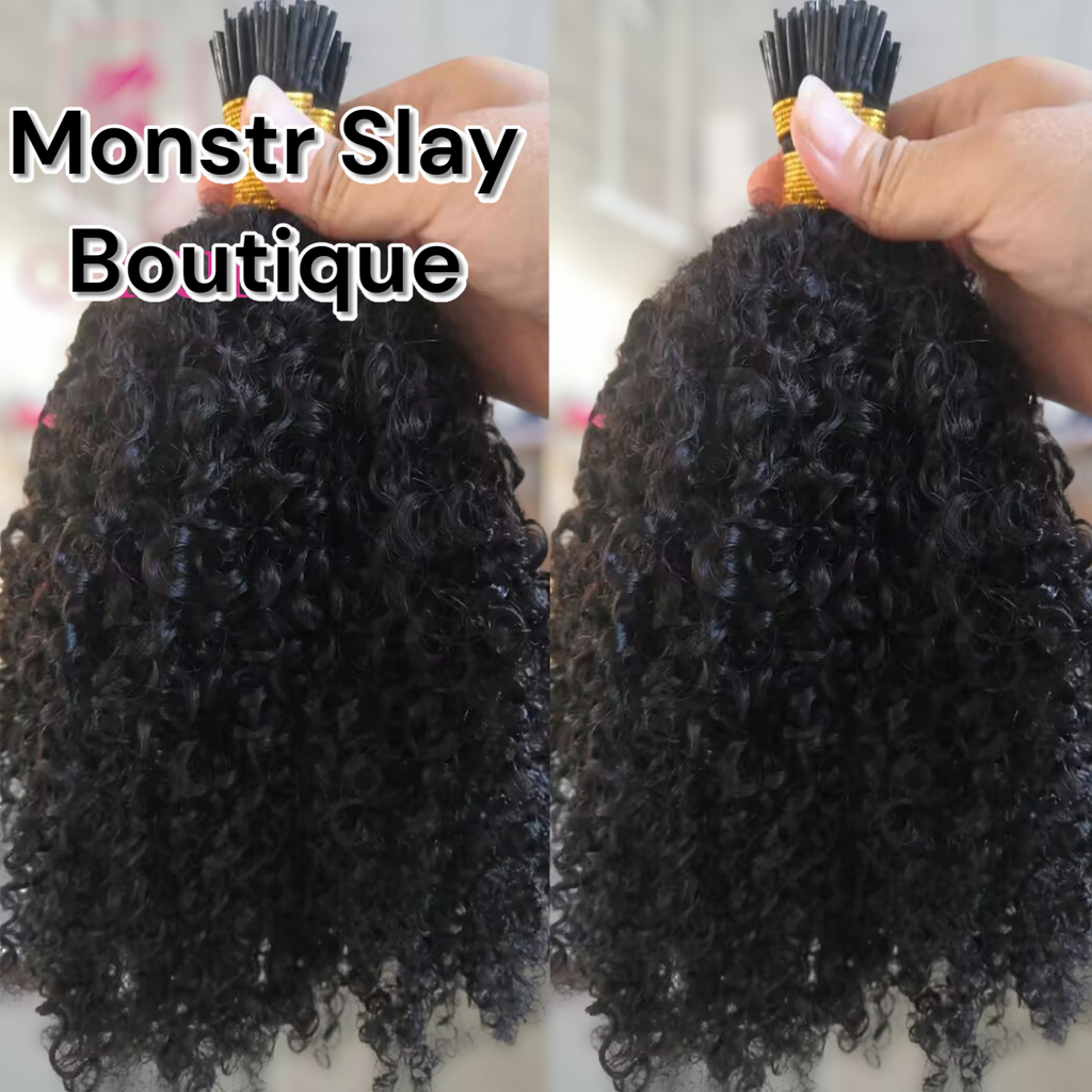 Mongolian I Tip Microlinks Burmese Curly Human Hair