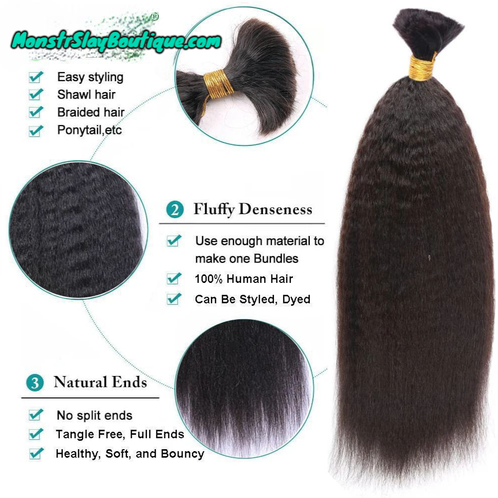 Kinky Straight Braiding Hair No Weft Yaki 100% Unprocessed Brazilian Remy Human Hair